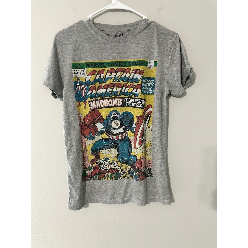 Jack Jones Mens Graphic T Shirt Captain America Madbomb Marvel Comics‎ Grey S